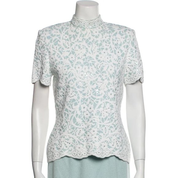 St. John Tops - Shimmery Lacey St John Top w Sequins & Bling